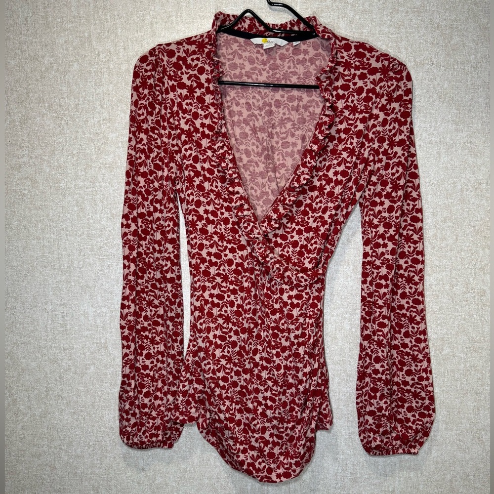 Boden Floral Blouson Sleeve Fixed Wrap Jersey Blouse Size 4